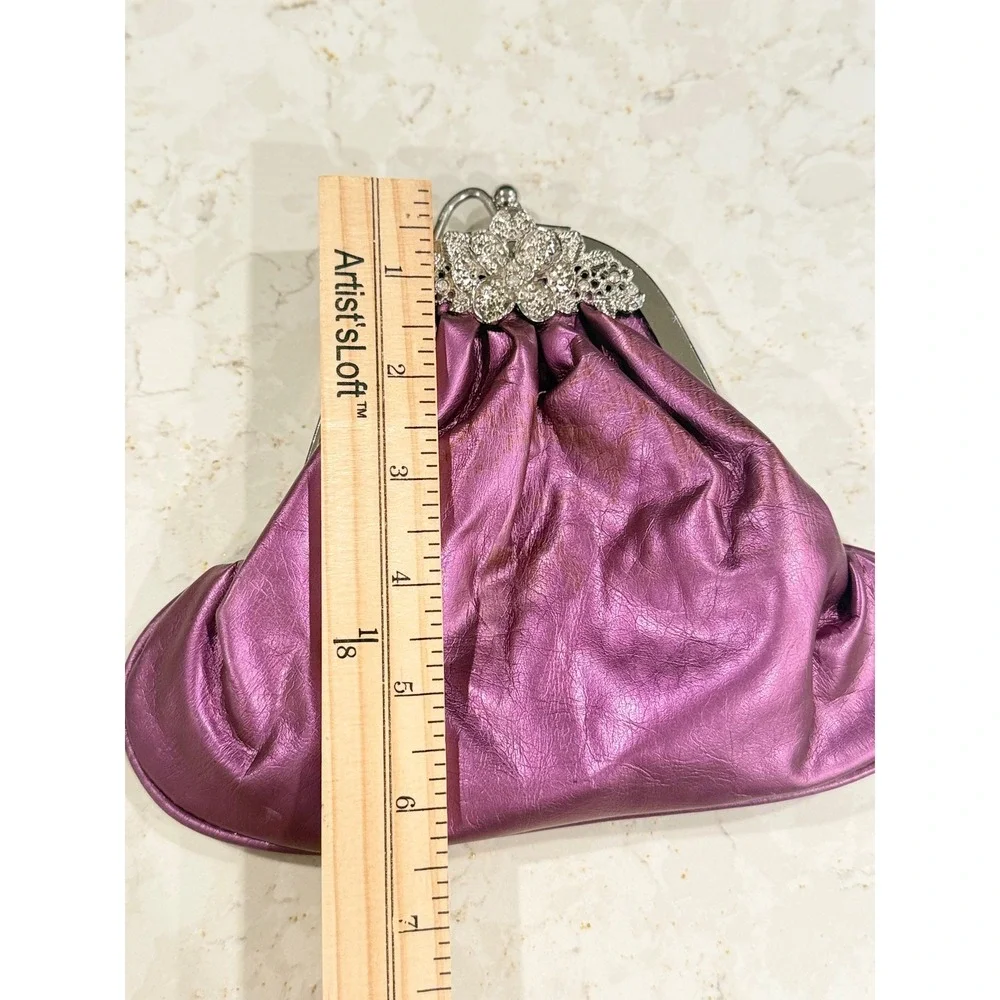 Metallic‎ Purple Rhinestone Floral Kiss Lock Evening Clutch Bag Handheld Purse